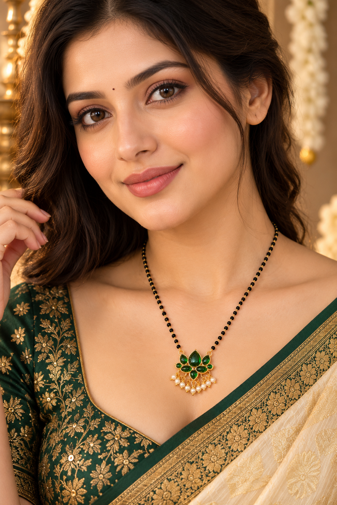 Green Lotus Short 18 inch Single Line Mangalsutra