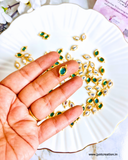 White/Green 2 Hanging Oval Kundan Connector-Pack of 6 Pcs