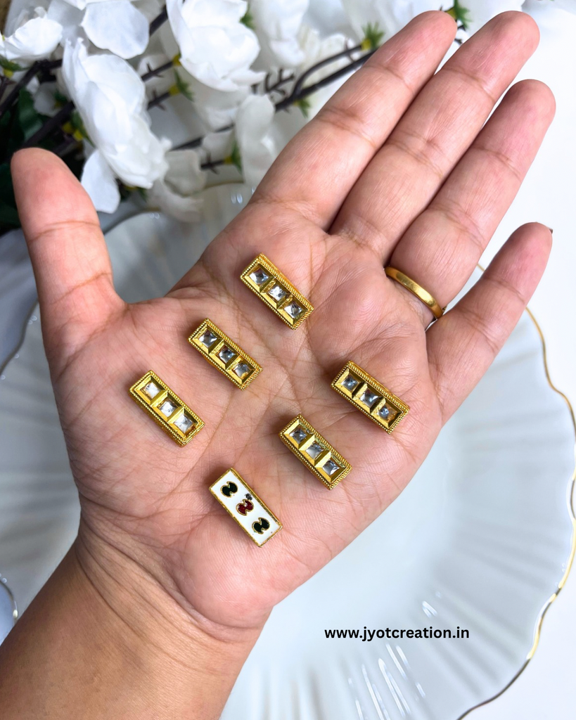 3 Hole Stone Meenakari Kundan Connector-4 Pcs (2 Pair)