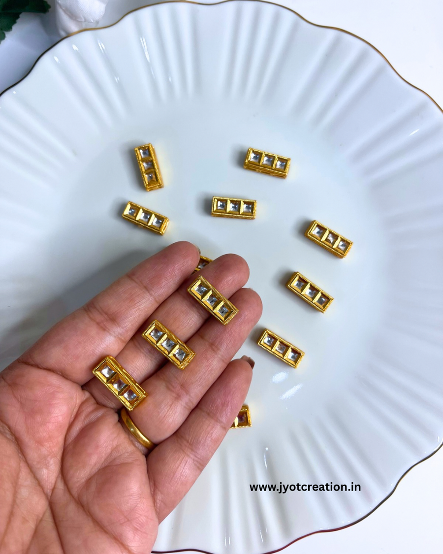 3 Hole Stone Meenakari Kundan Connector-4 Pcs (2 Pair)