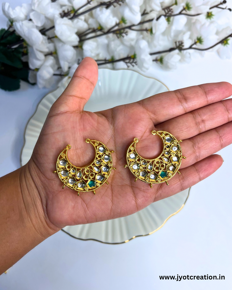 40mm One Green Stone Chaandbali Kundan-2 Pcs
