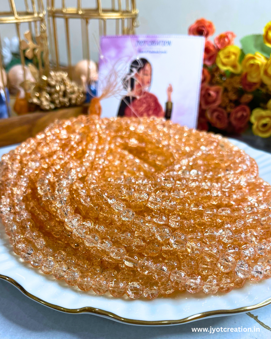 8mm Transparent Peach Crackle Bead String