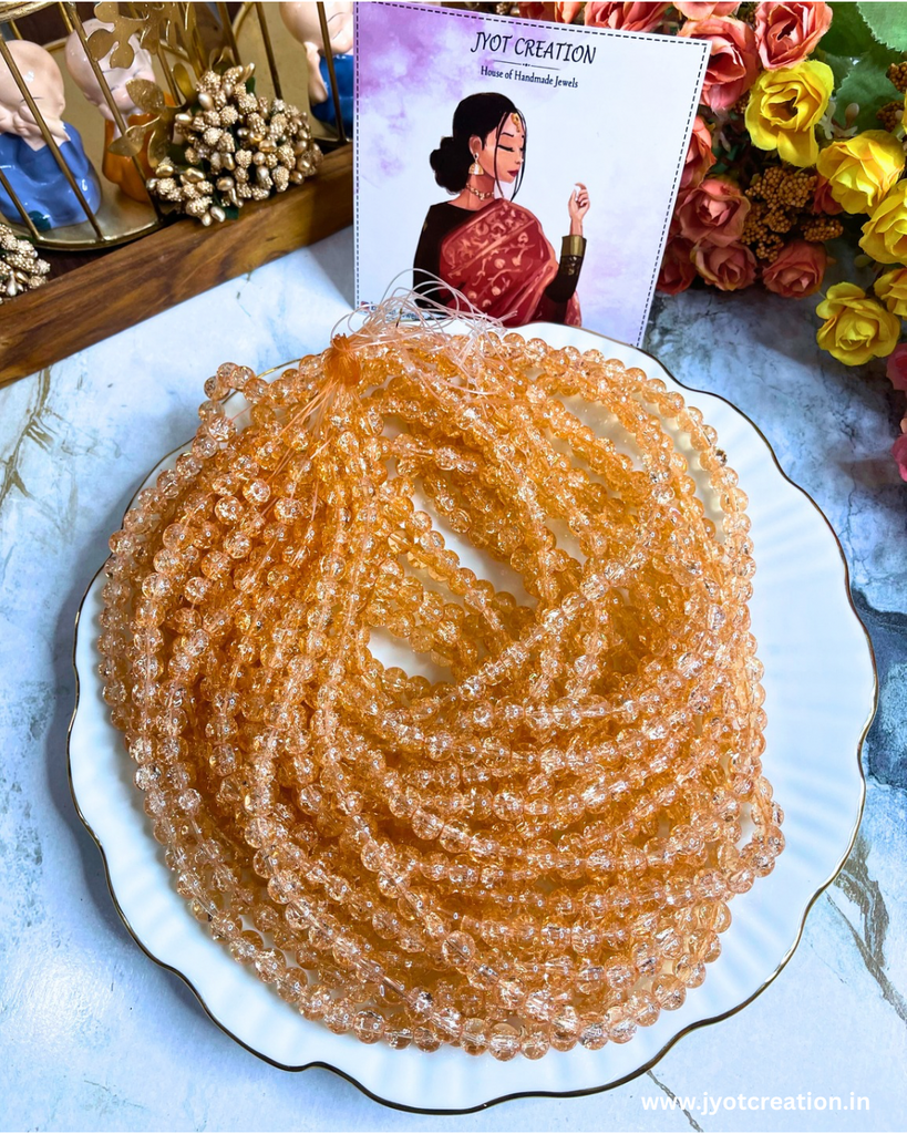 8mm Transparent Peach Crackle Bead String