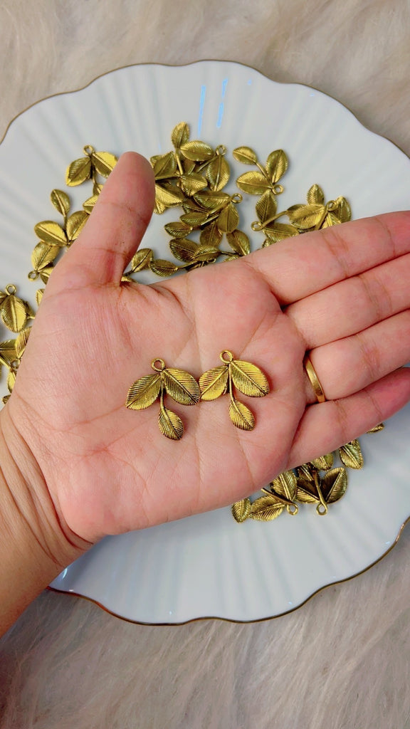 Golden Antique Metal Leaf Charm