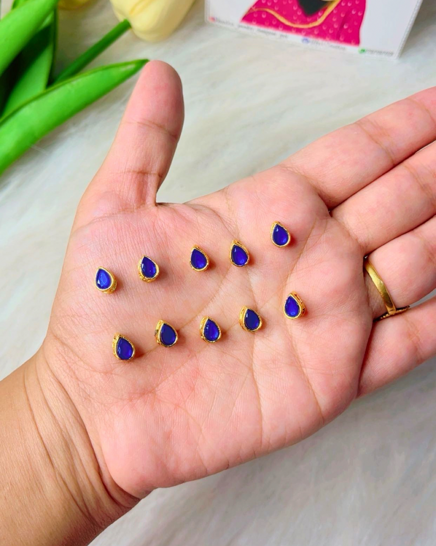 Drop Golden Base Kundan, 6*4mm in 14 Colours