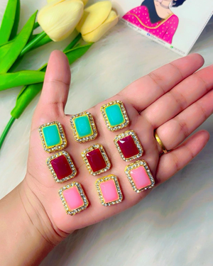 Rectangle Stone Kundan,20*16mm in 3 Colours