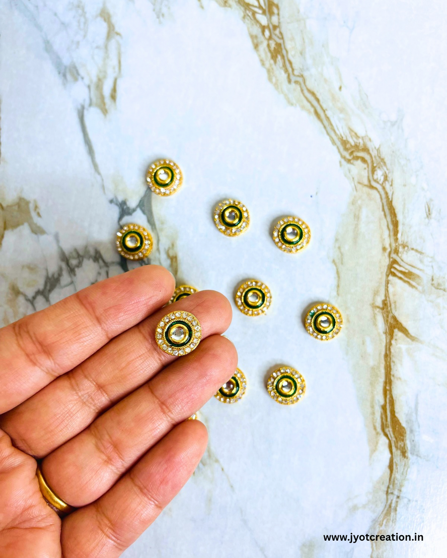 Green Round A.D Stone Meenakari Kundan