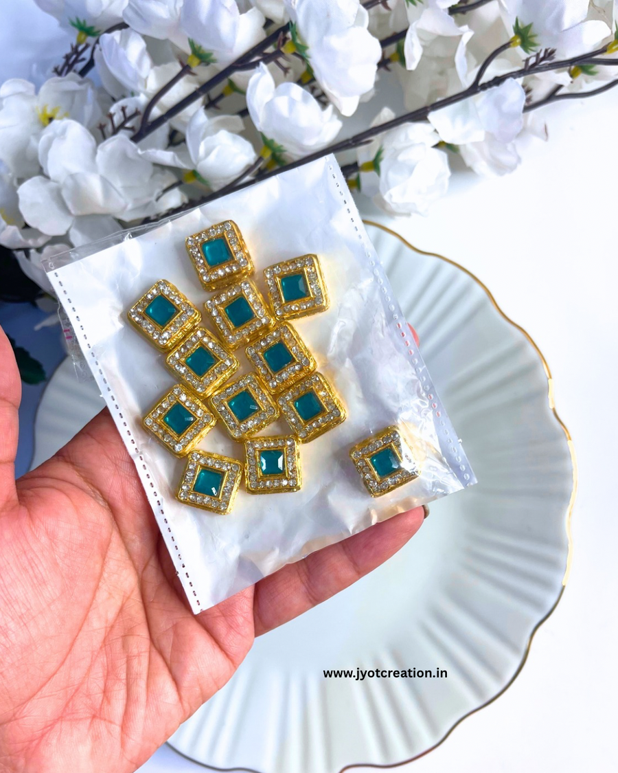 Green A.D Stone Diamond Kundan-Pack of 2 Pcs