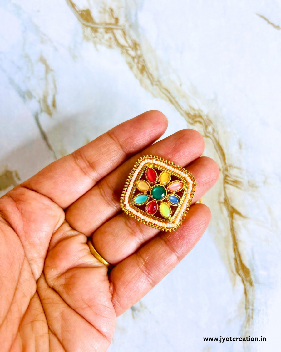 Big Square Multicolor Meena Kundan-Packof 3Pcs