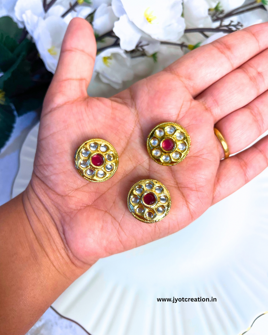 Premium Big Round Red Meenakari Kundan-Pack of 3Pcs