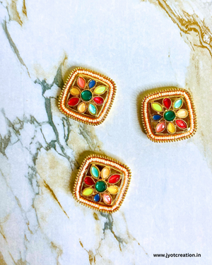 Big Square Multicolor Meena Kundan-Packof 3Pcs