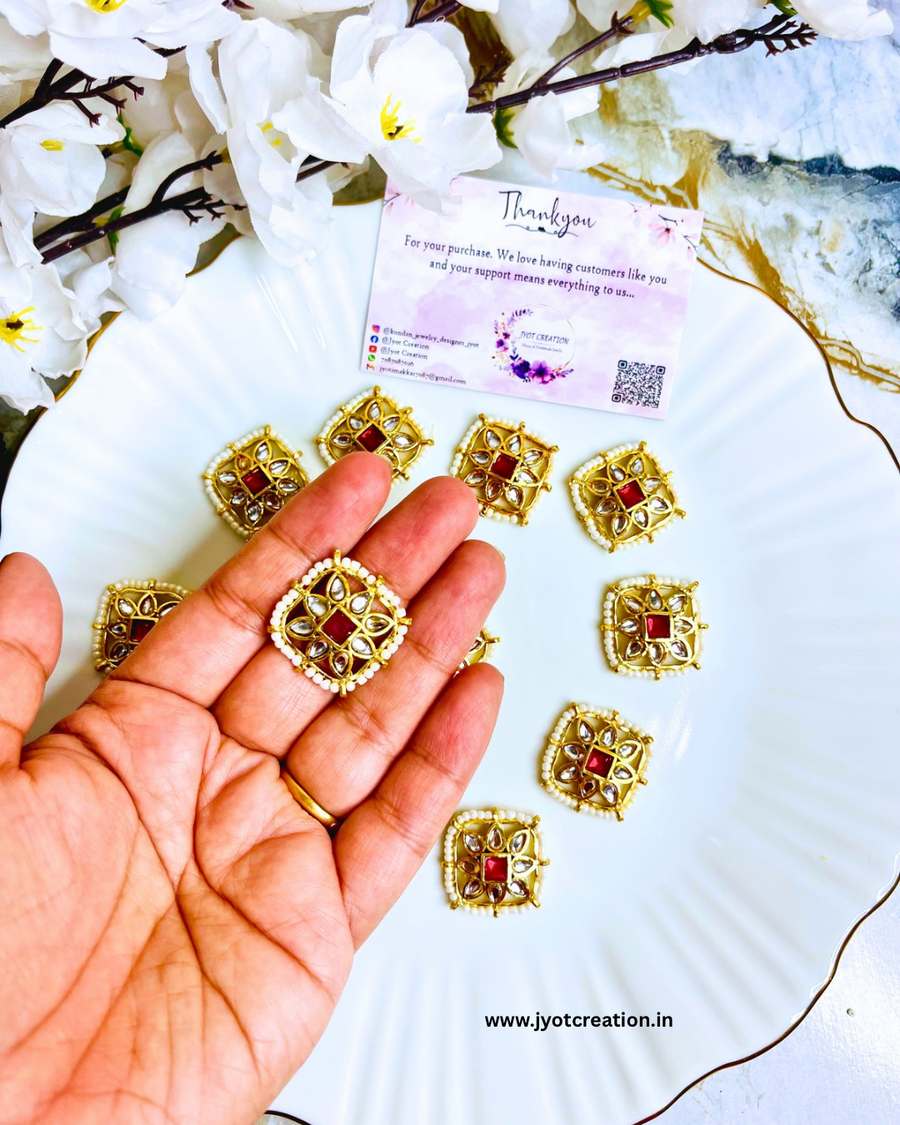 Big Size Square Red Meena Kundan