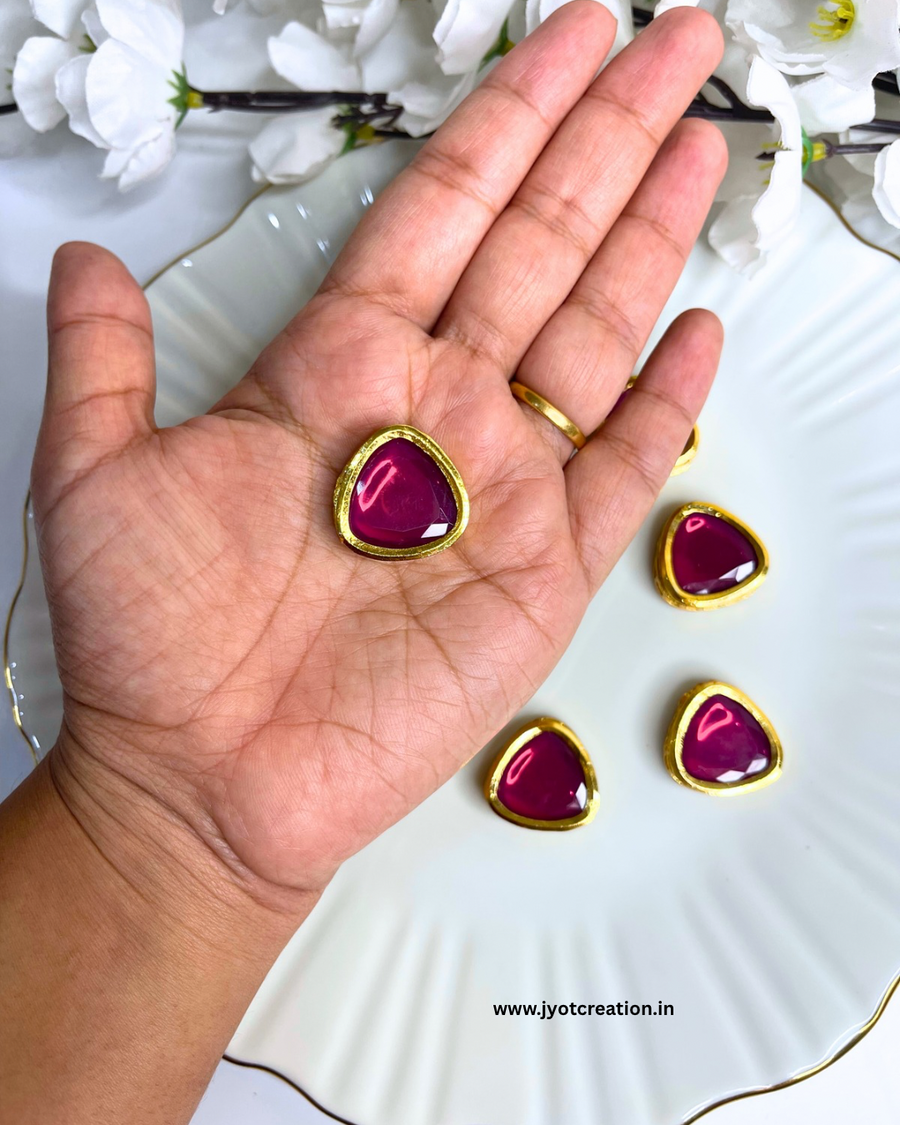20mm Smooth Top Triangle Shape Rani Pink Meenakari Kundan-Pack of 10Pcs