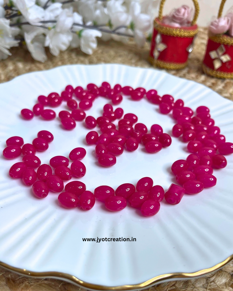 Dark Pink Oval Glass Bead