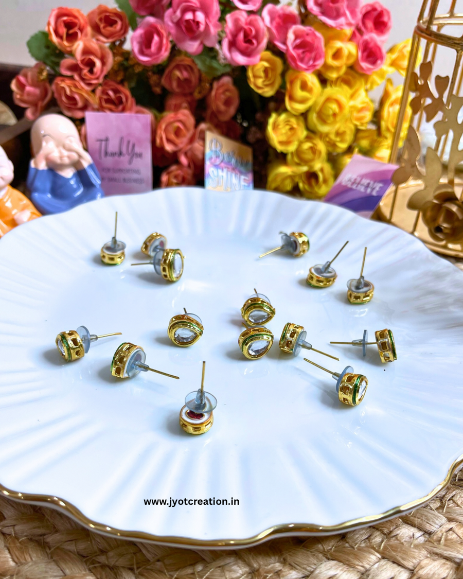 Drop Shape Meenakari Kundan Earring Stud-Pair of 5Pcs