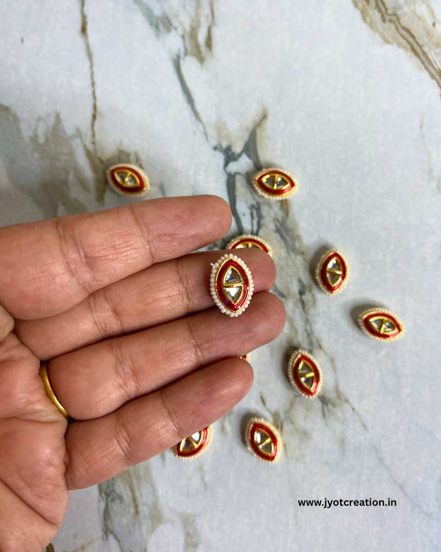 Red Eye Shape Meena Kundan-Pack of 3 Pcs