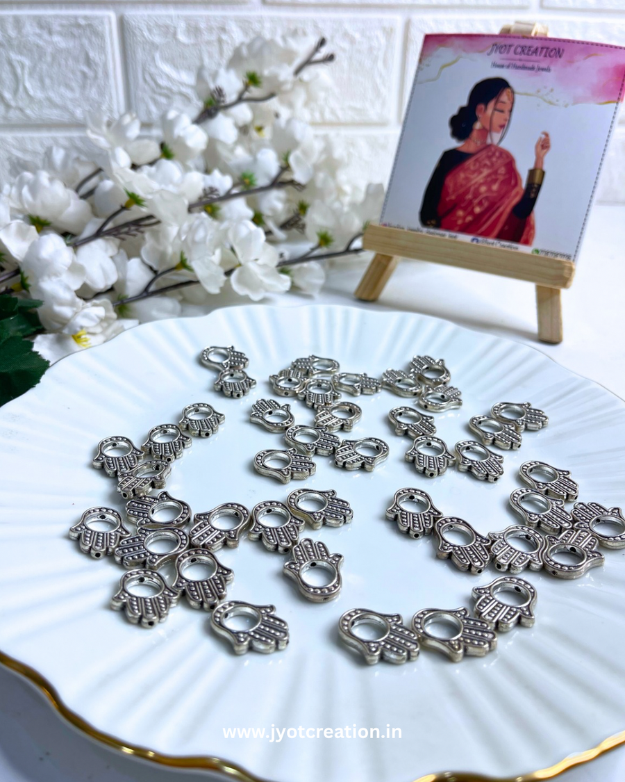German Silver Hamsa Hand Charm-Pack of 6 Pcs