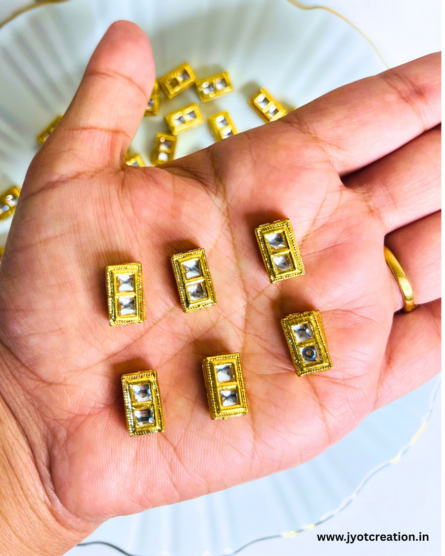 2 Hole Golden Meenakari Kundan Connector-3 Pair