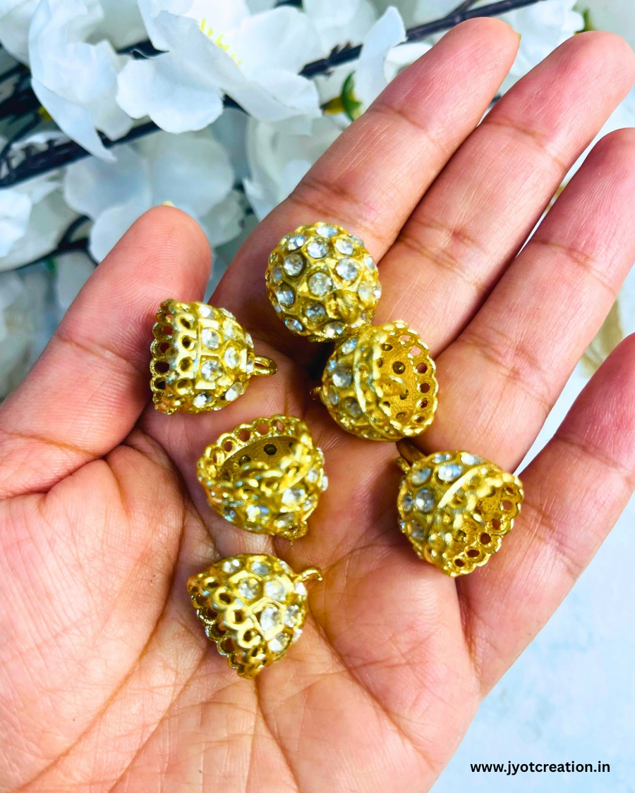 Golden A.D Stone Jhumka-Pack of 3 Pair