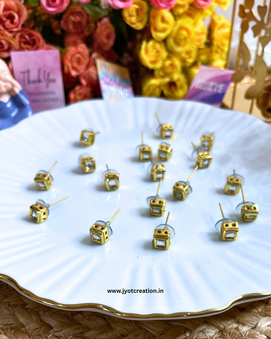 Square Shape Meenakari Kundan Earring Stud-Pair of 5Pcs