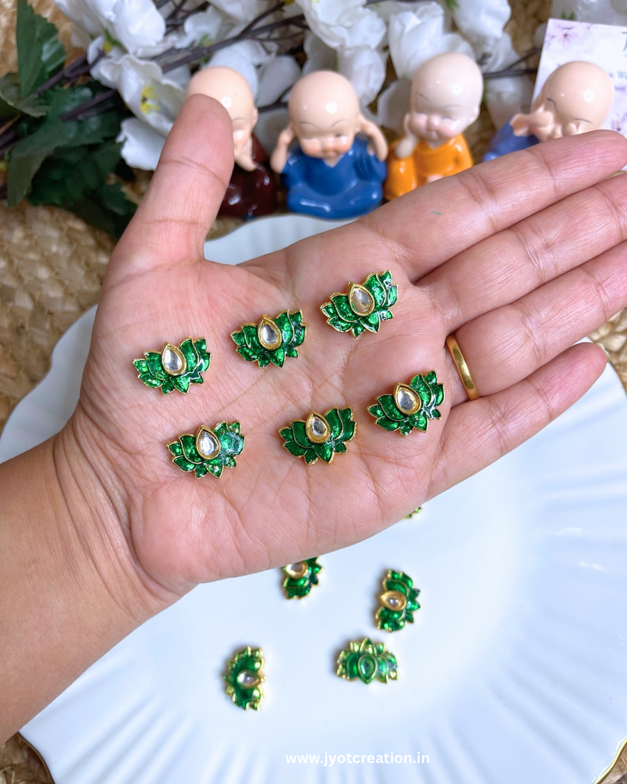 Green Lotus Meena Kundan-Pack of 3 Pcs