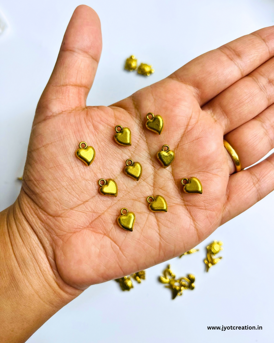 Golden Metal Heart Charm-Pack of 9Pcs
