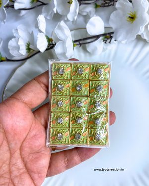 Light-Green Square Shape Designer Meena Kundan-Pack of 3 Pcs