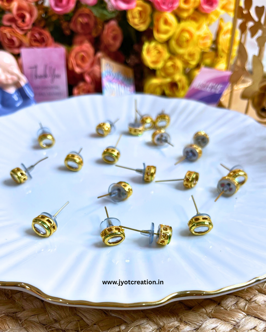 Oval Shape Meenakari Kundan Earring Stud-Pair of 5Pcs
