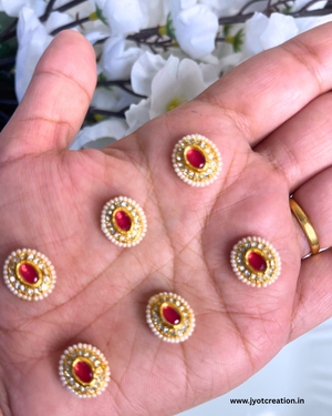 Red Oval Shape Diamond Kundan-Pack of 2 Pcs