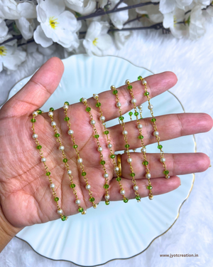 Premium Transparent Parrort Green and White Pearl Crystal Chain