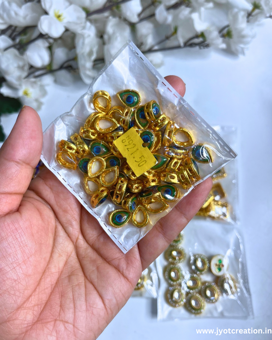 Drop Peacock Meena Kundan-Pack of 4 Pcs
