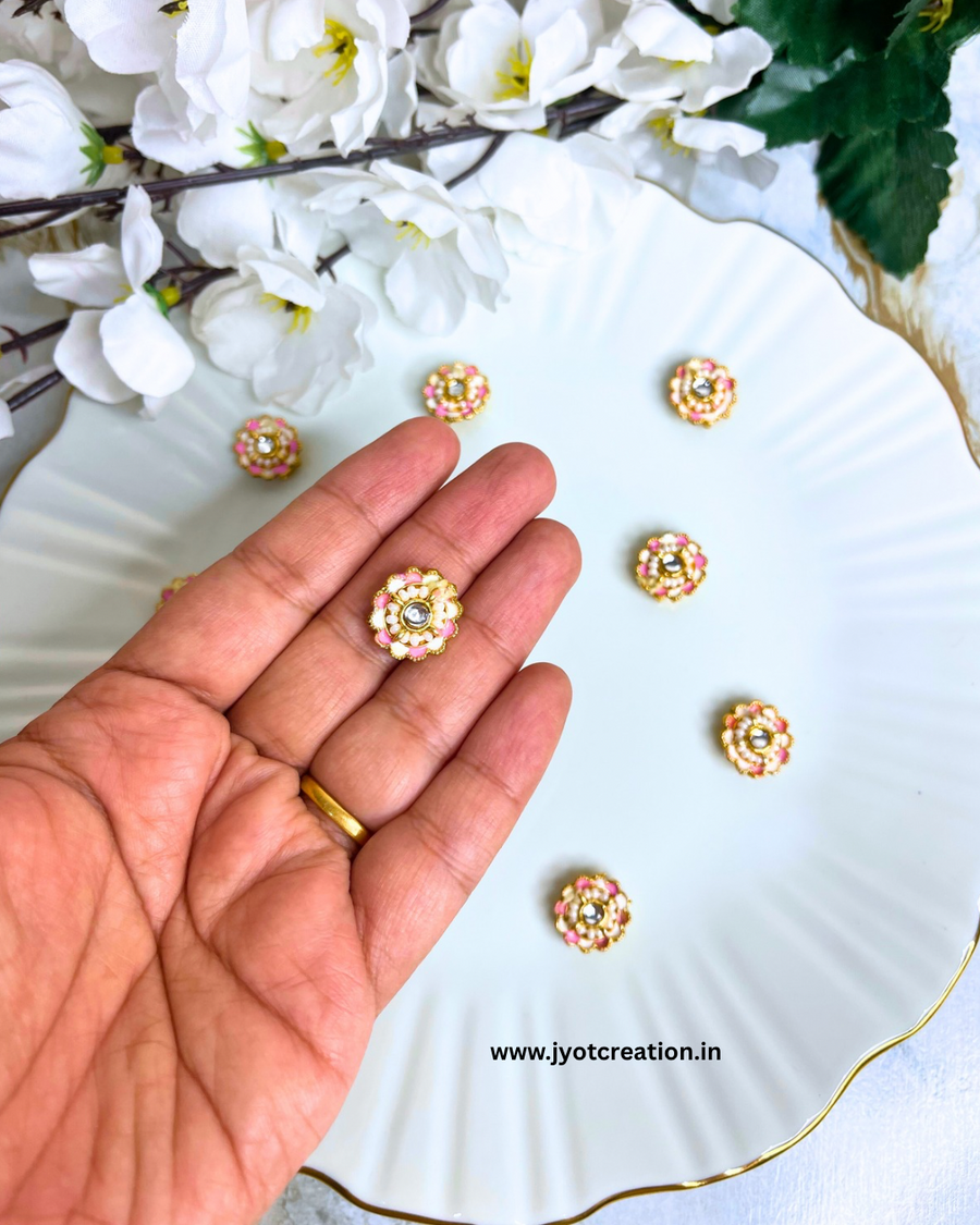 Pink Flower Meena Kundan Pack of 4 Pcs