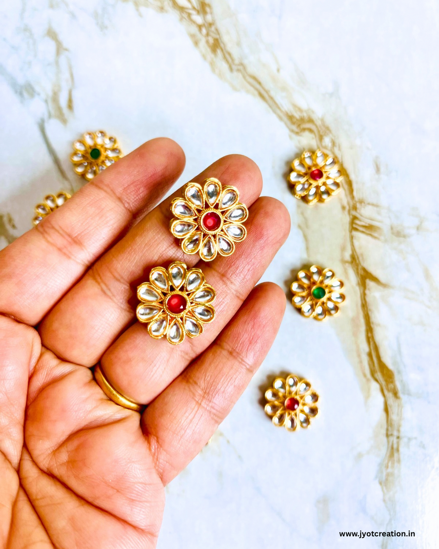 Red Flower Meena Kundan-packof 3 Pcs