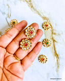 Red Flower Meena Kundan-packof 3 Pcs