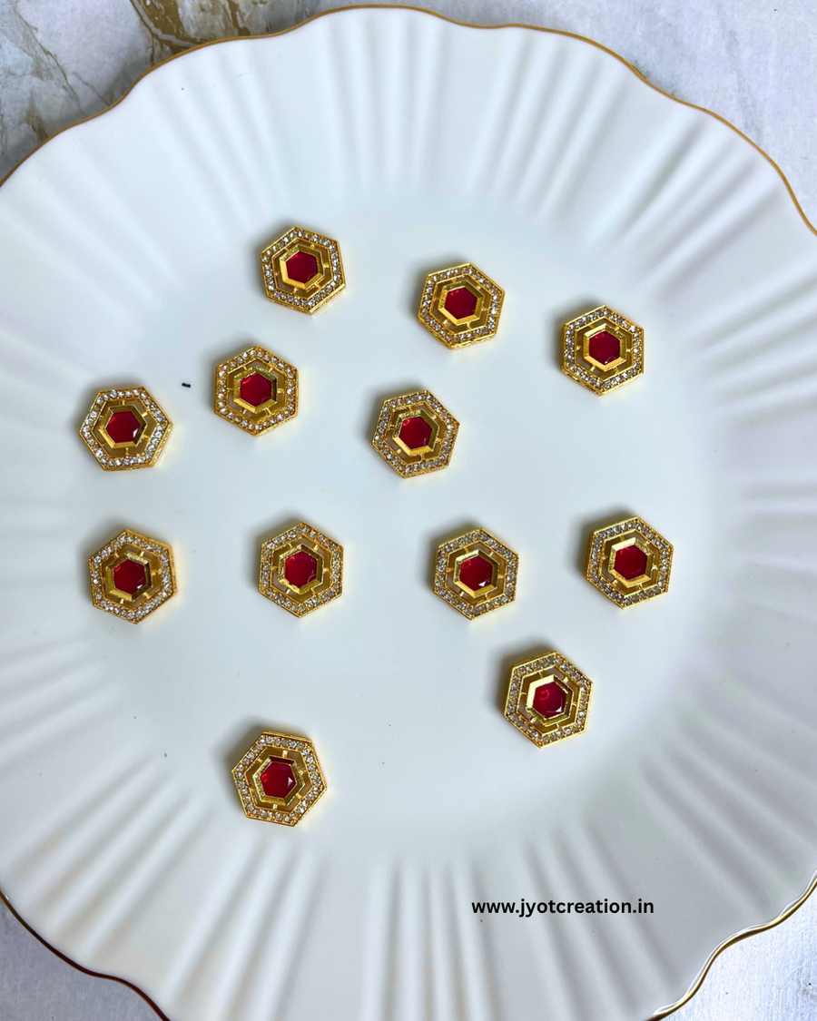Red Hexa A.D Stone Diamond Kundan