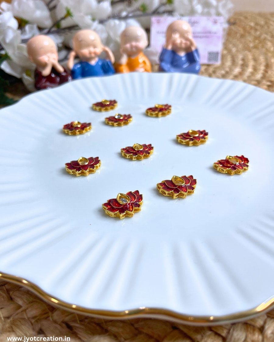 Red Lotus Meena Kundan-Pack of 3 Pcs
