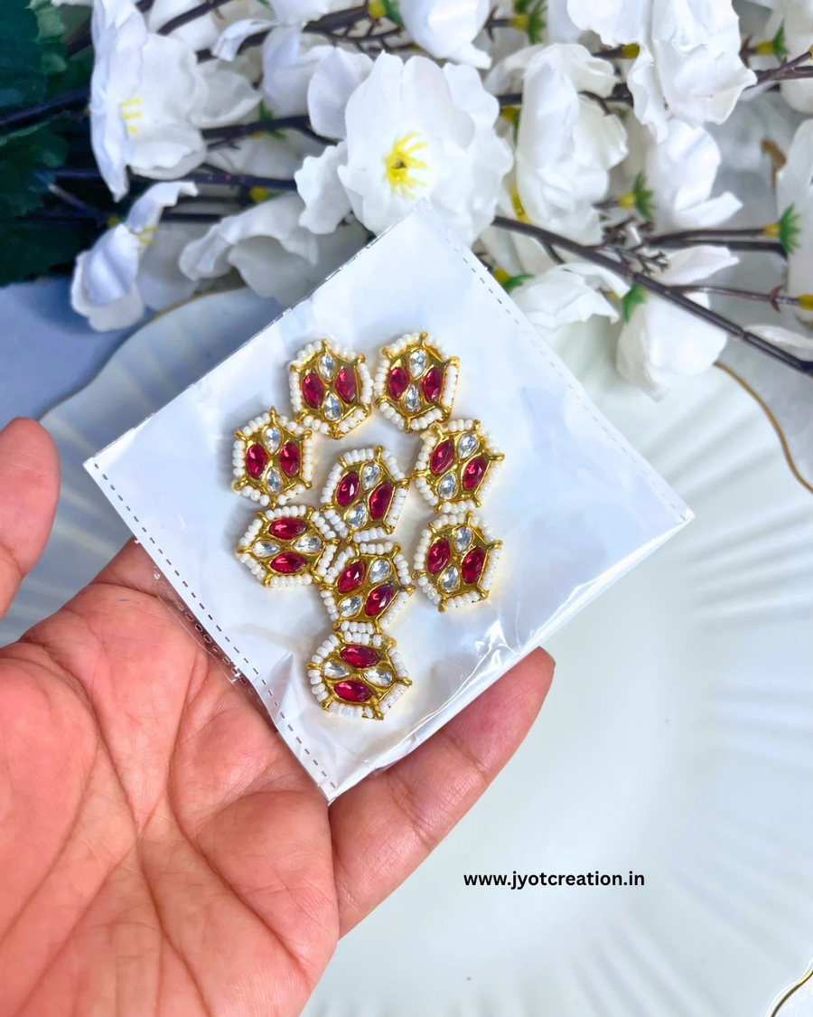 Red Seed Bead Meena Kundan-Pack of 3 Pcs