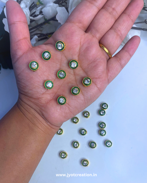 Gold Plated Green Outline Round Meena Kundan-6 Pcs