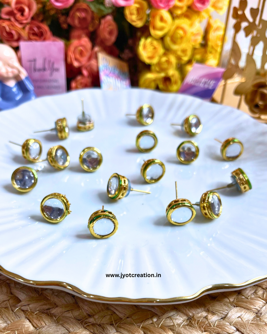 Round Shape Meenakari Kundan Earring Stud-Pair of 5Pcs