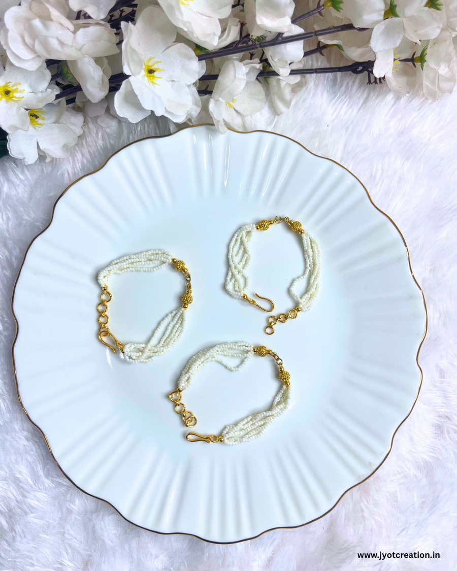 White Seed Bead Layer Hand Bracelet Extender