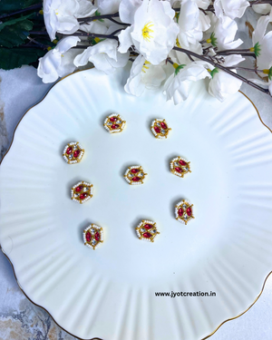 Red Seed Bead Meena Kundan-Pack of 3 Pcs