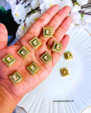 Square Green Outline A.D Stone Meenakari Kundan-Pack of 6Pcs