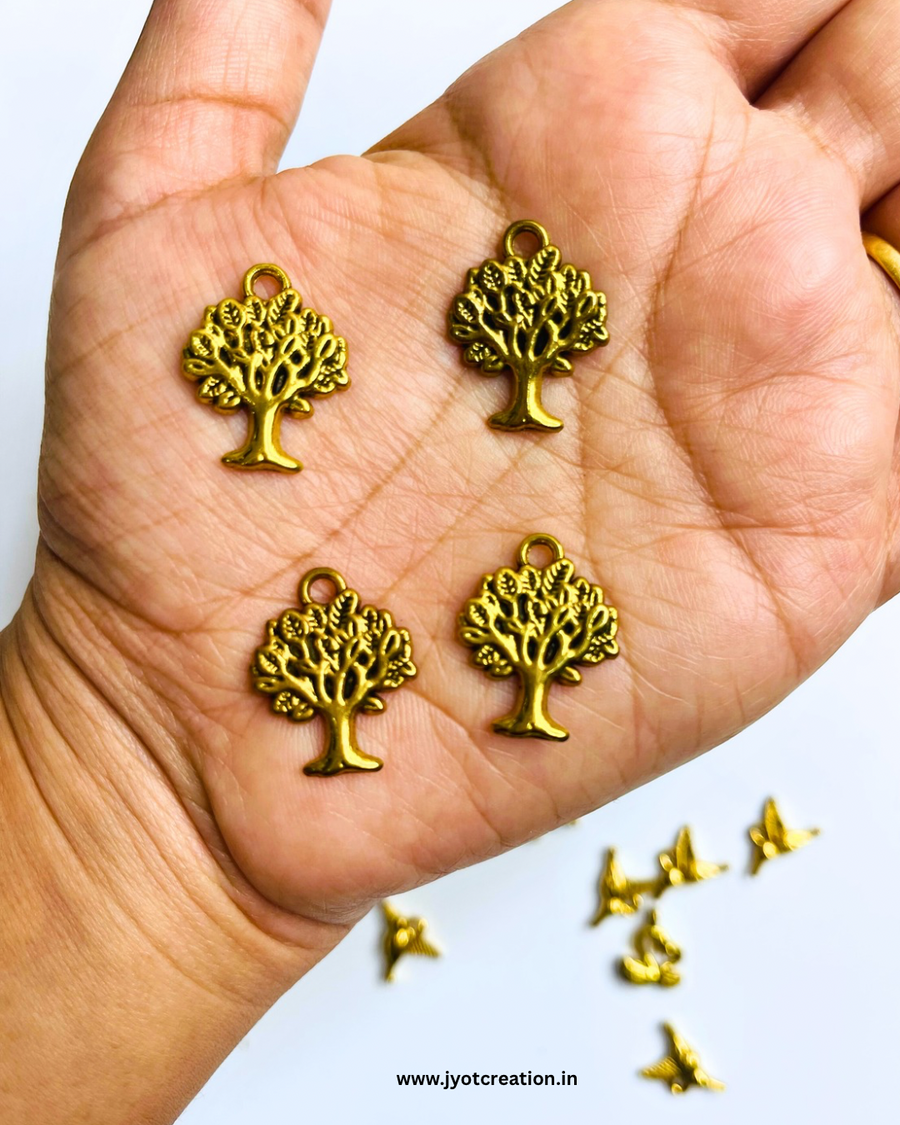 Golden Metal Tree Charm-Pack of 4Pcs