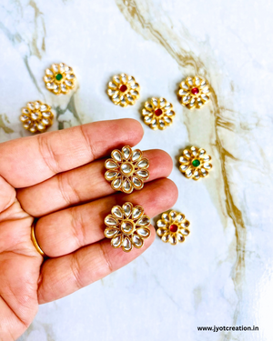White Flower Meena Kundan-Pack of 3 Pcs