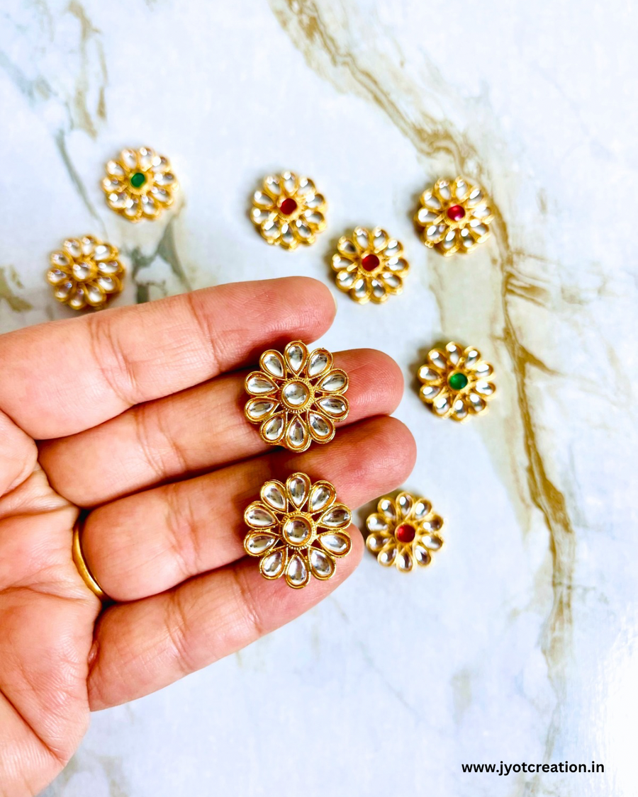 White Flower Meena Kundan-Pack of 3 Pcs