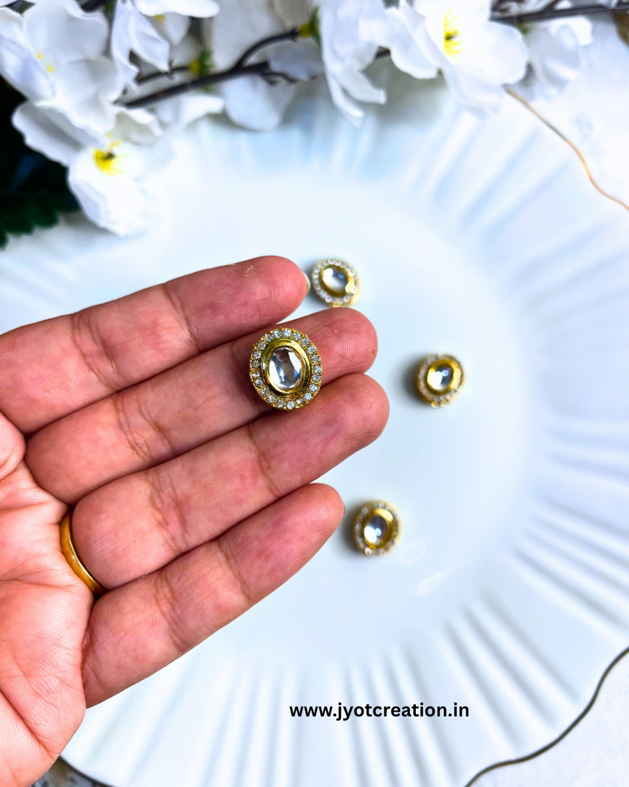 Oval White A.D Stone Meenakari Kundan