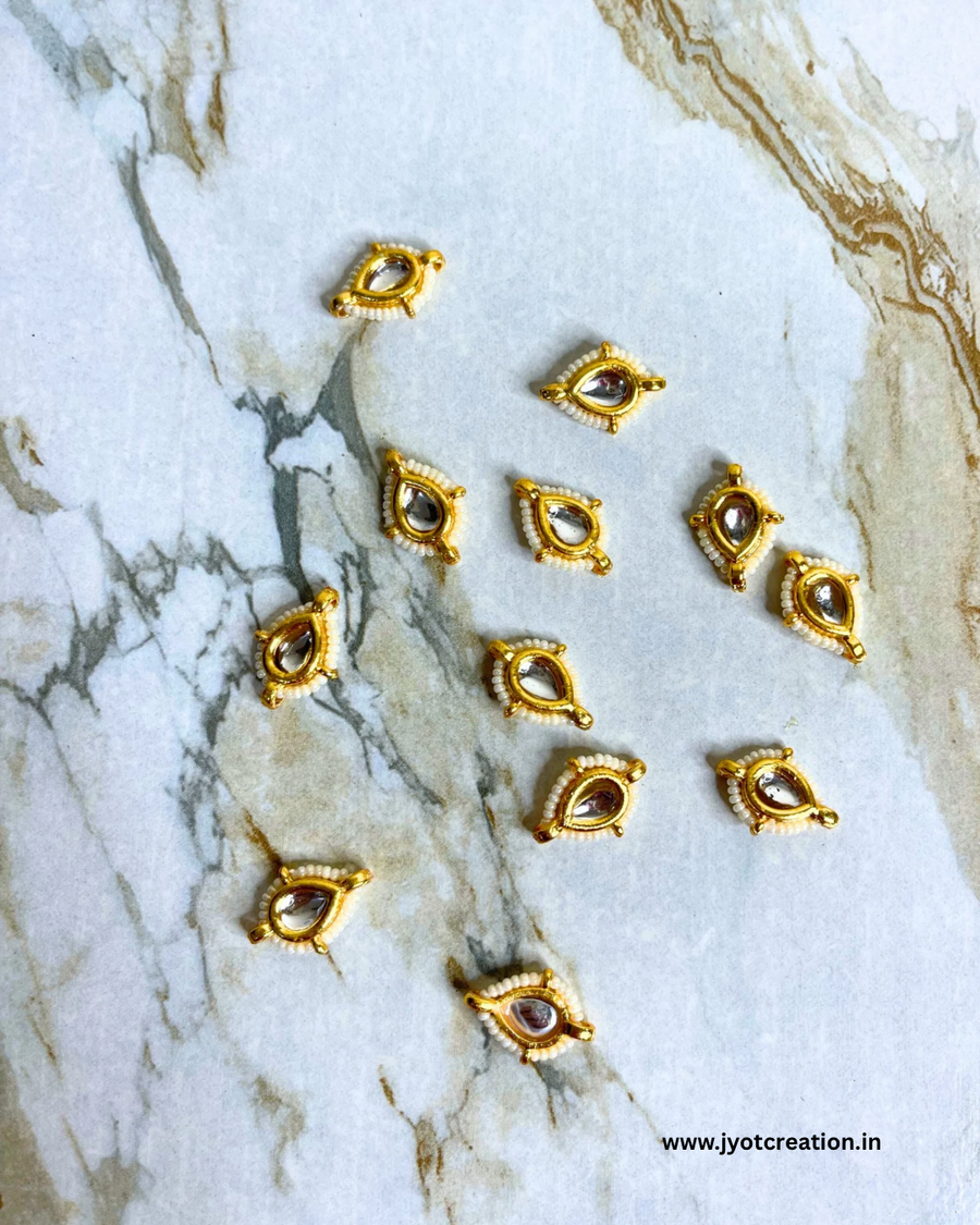 Golden White Seed Bead Layer 2 Hanging Kundan Connector-4 Pcs