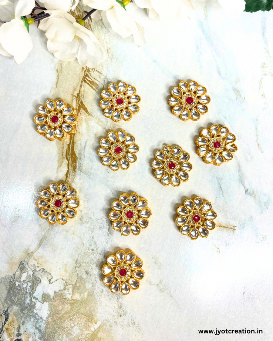 Red Flower Meena Kundan-Pack of 3 Pcs