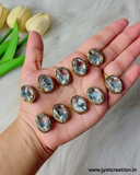 Oval Golden Base Silver Antique Kundan in 3 Size