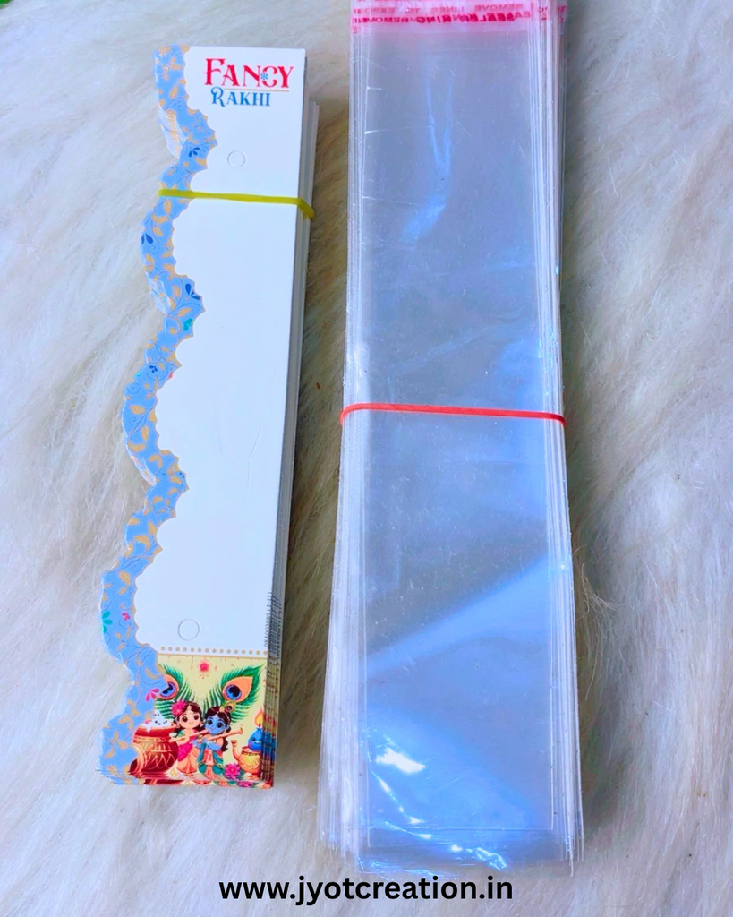 Designer Radha Krishna Sky Blue Fancy Rakhi Card With Plastic Cover